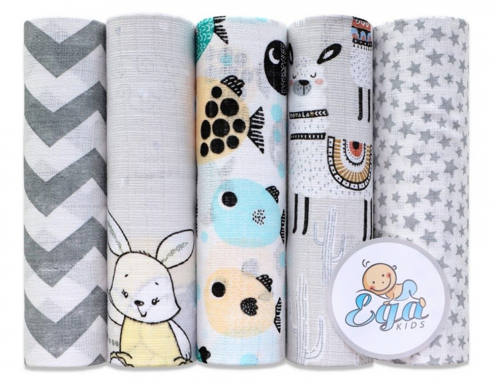 Set 5 scutece muselină Egakids, 70x80 cm, Gri - imagine 3