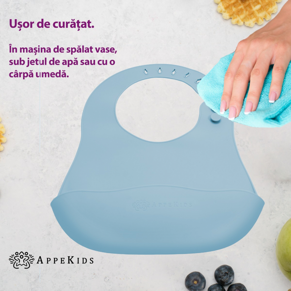 Baveta Silicon AppeKids Aqua Blue - Anti-pată și Lavabilă - imagine 3