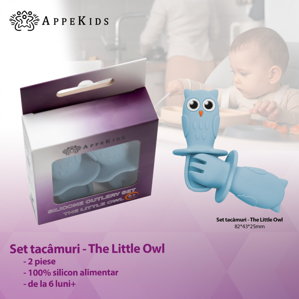 Set Tacâmuri Silicon AppeKids Owl Aqua Blue - imagine 2
