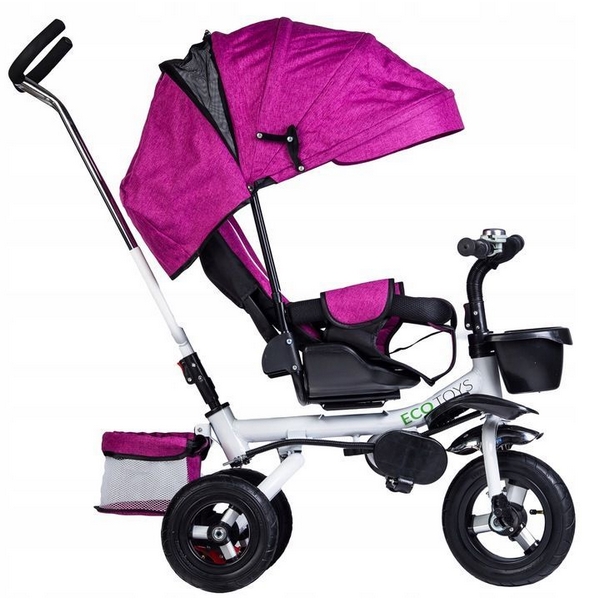 Tricicleta Ecotoys Roz cu Scaun Rotativ, Frana - imagine 2