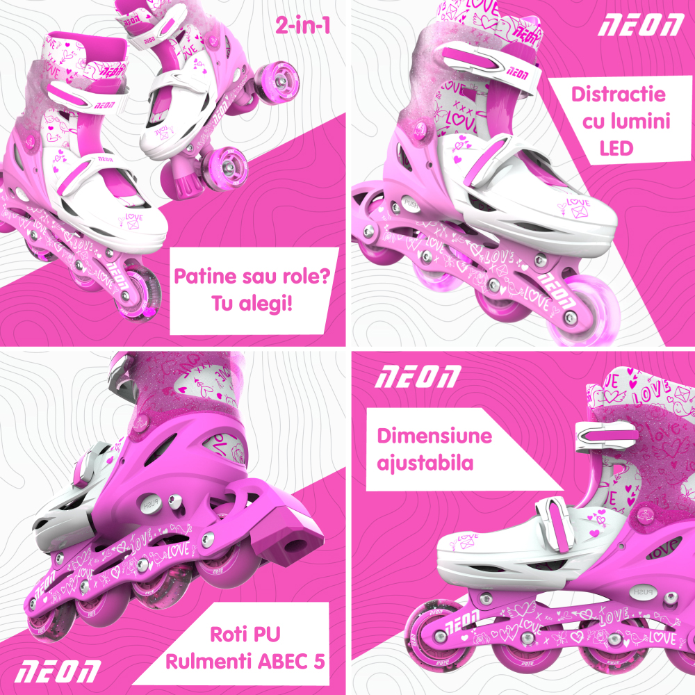 Role Neon Combo Skates 2 în 1 Pink, 34-37 - imagine 3