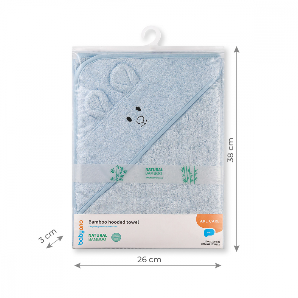 Prosop Bambus cu Gluga Babyono, Albastru, 100x100 cm