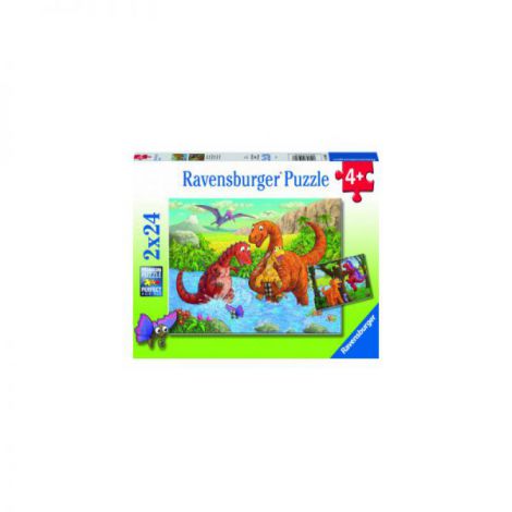Puzzle Dinozauri la Râu, 2x24 piese, Ravensburger