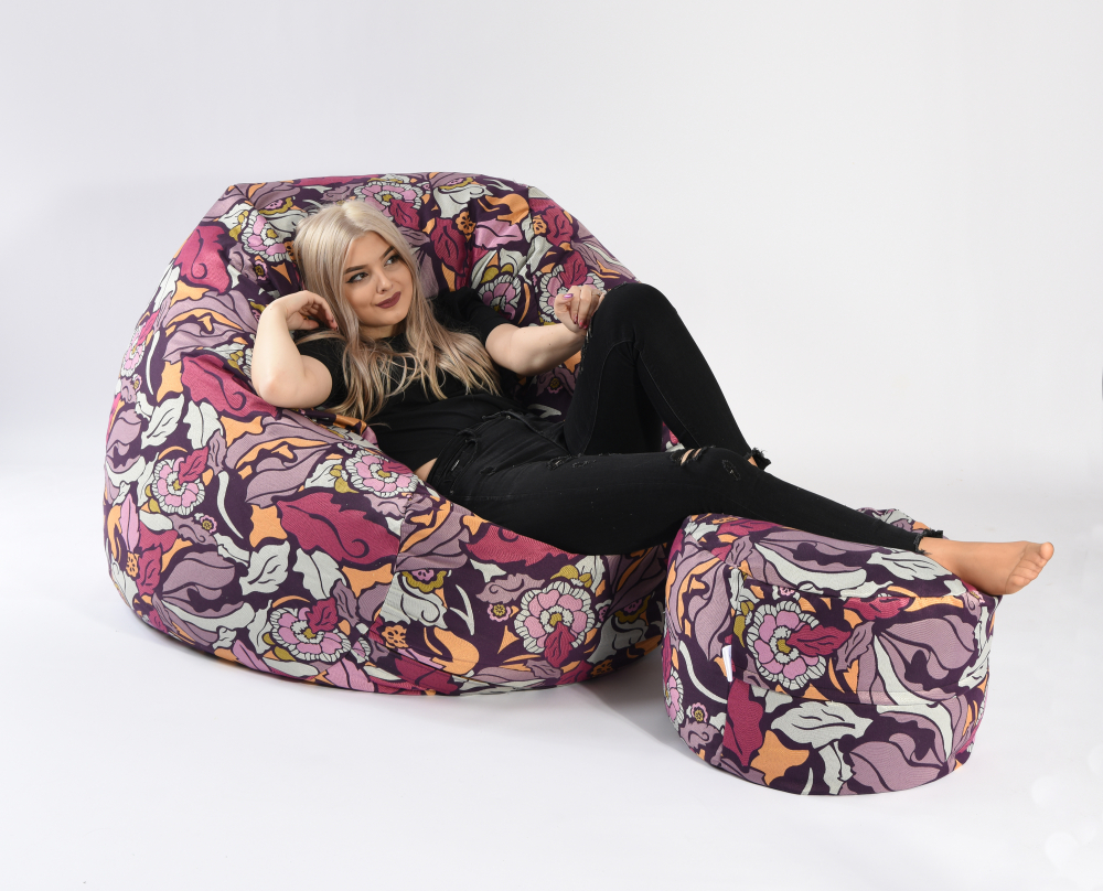Fotoliu Pufrelax King Size cu Otoman Flower Power - imagine 3