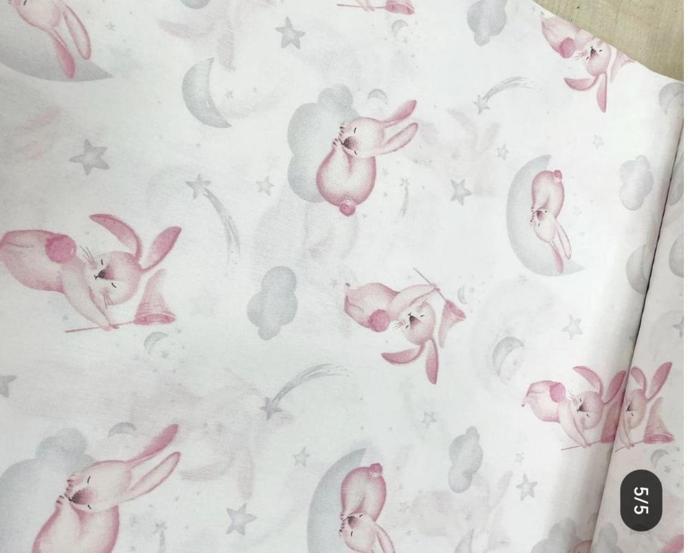 Cearsaf Nichiduta Pink Bunny 120x60 cm Bumbac