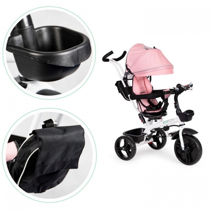 Tricicleta Ecotoys Jm-322 Roz, Scaun Reversibil, Eva - imagine 6