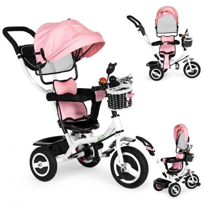 Tricicleta Ecotoys Roz, Roti Gonflabile, Scaun Reversibil - imagine 4