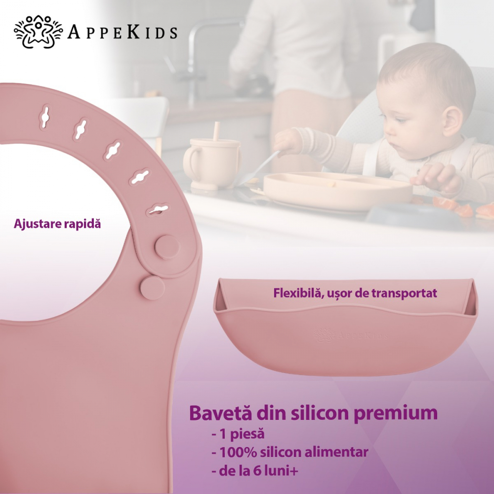 Baveta Silicon AppeKids Old Rose | Antialergica - imagine 2