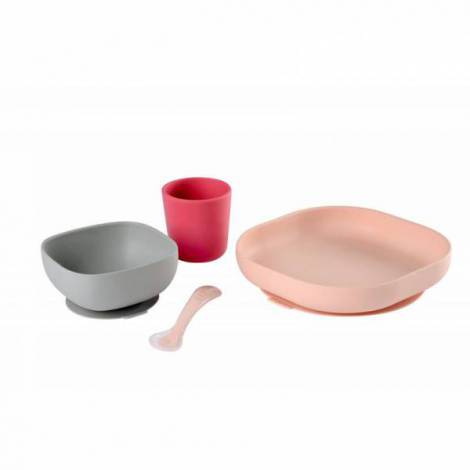 Set Masa Silicon Beaba 4 Piese Roz - imagine 3