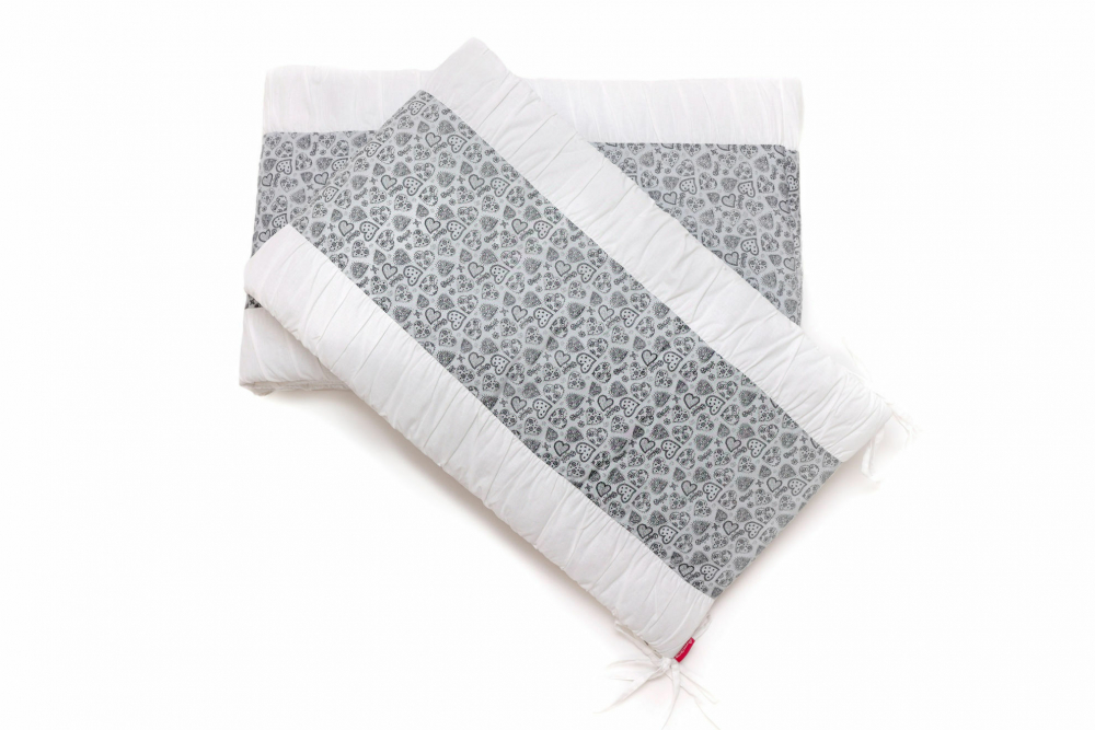Set protecții patut KidsDecor Gray Hearts, Bumbac