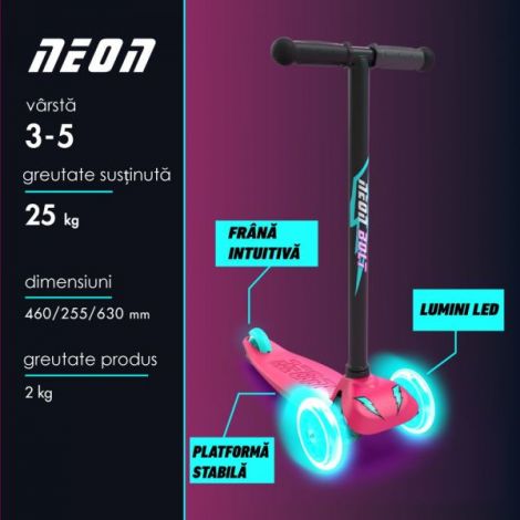 Trotineta Neon Bolt Pink 3 Roti LED - 199 RON - imagine 4