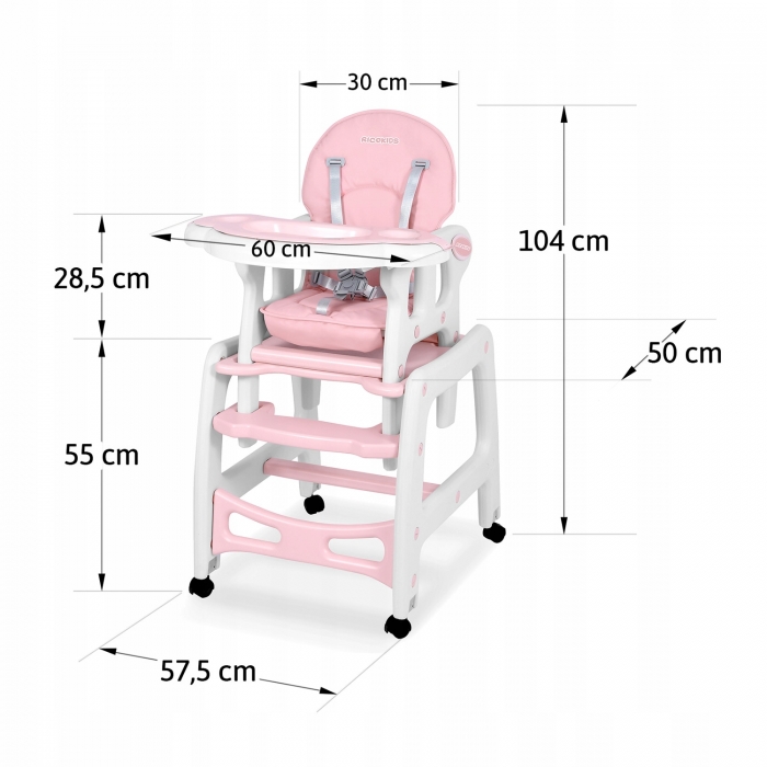 Scaun de masă 5 în 1 Ricokids Sinco Roz - imagine 5