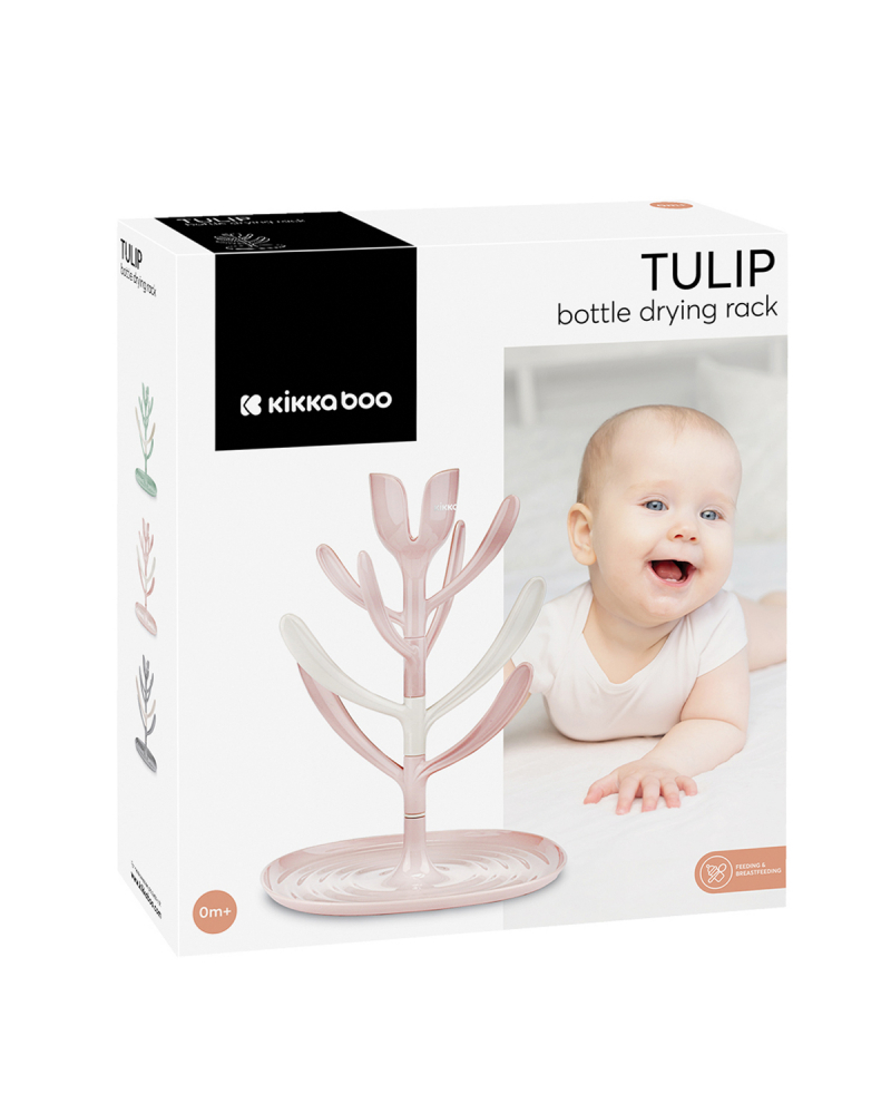 Suport Uscat Biberoane KikkaBoo Tulip Pink, Fără BPA - imagine 2