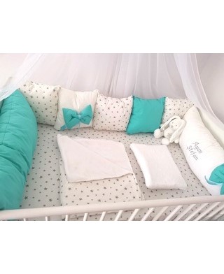 Lenjerie Pătuț Deseda cu 7 Aparatori, Verde Menta