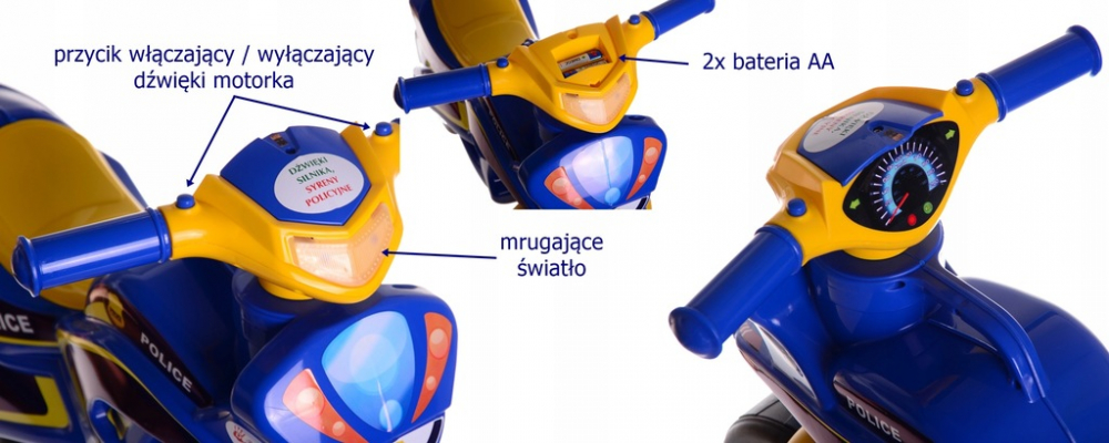 Motocicleta Mykids Police Music, Albastru-Galben - imagine 3