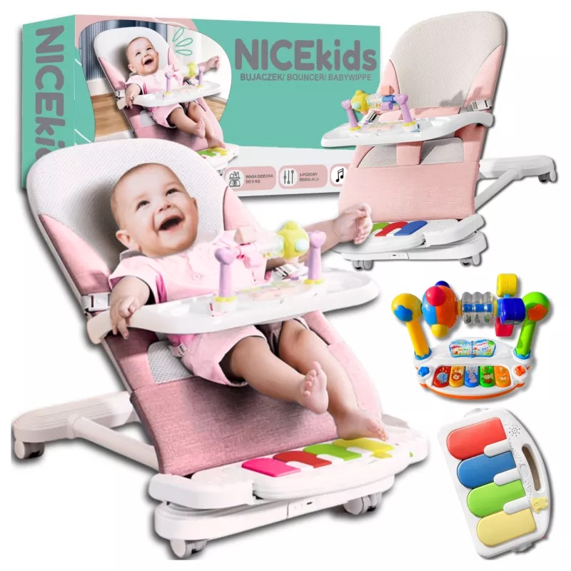 Balansoar NiceKids pliabil cu pian, Pink