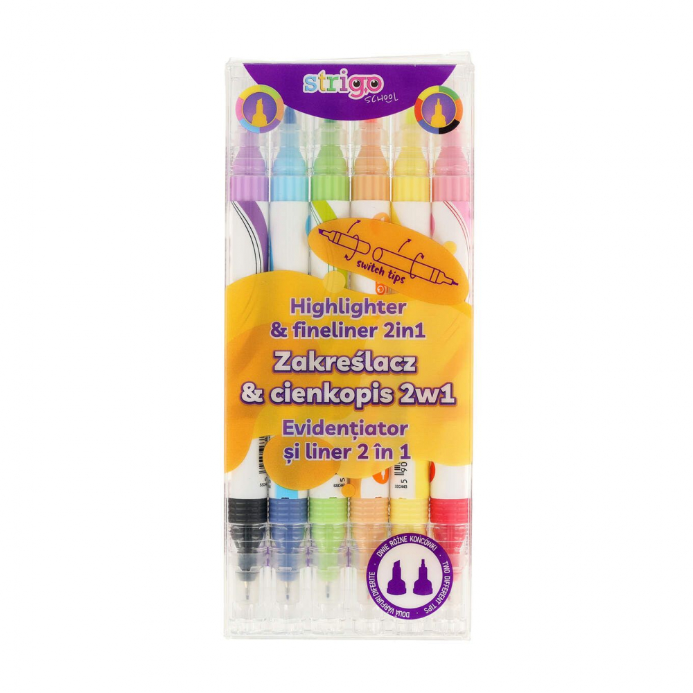 Set Evidentiator & Liner Strigo 2 în 1, 12 Culori