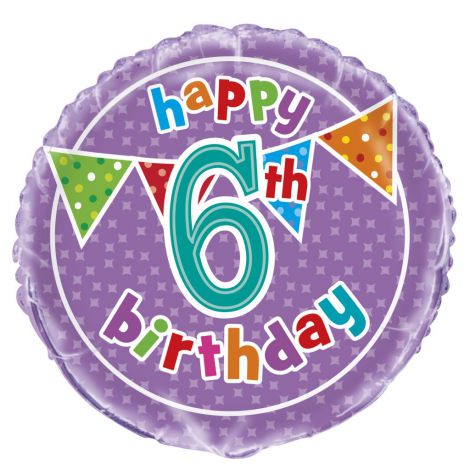 Balon Folie Happy 6th Birthday Unique 45 cm