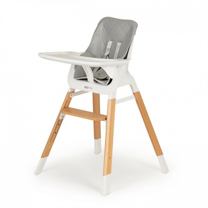 Scaun de masă Ecotoys gri, lemn, reglabil - imagine 7