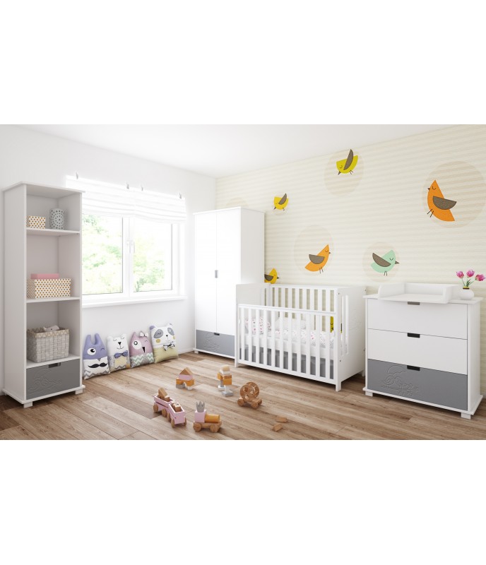 Patut Nichiduta Birds White, 3 nivele, 120x60 cm - imagine 2
