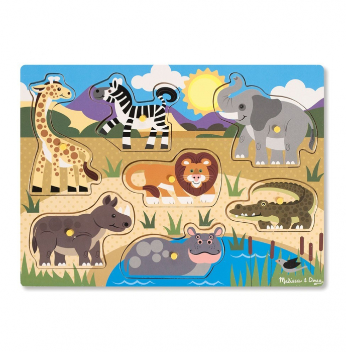 Puzzle Safari Melissa & Doug, 7 Piese din Lemn