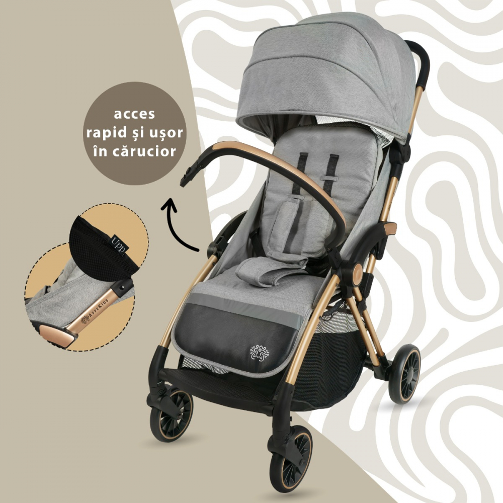 Carucior AppeKids Upp Pliere Automata, Powder Grey - imagine 4