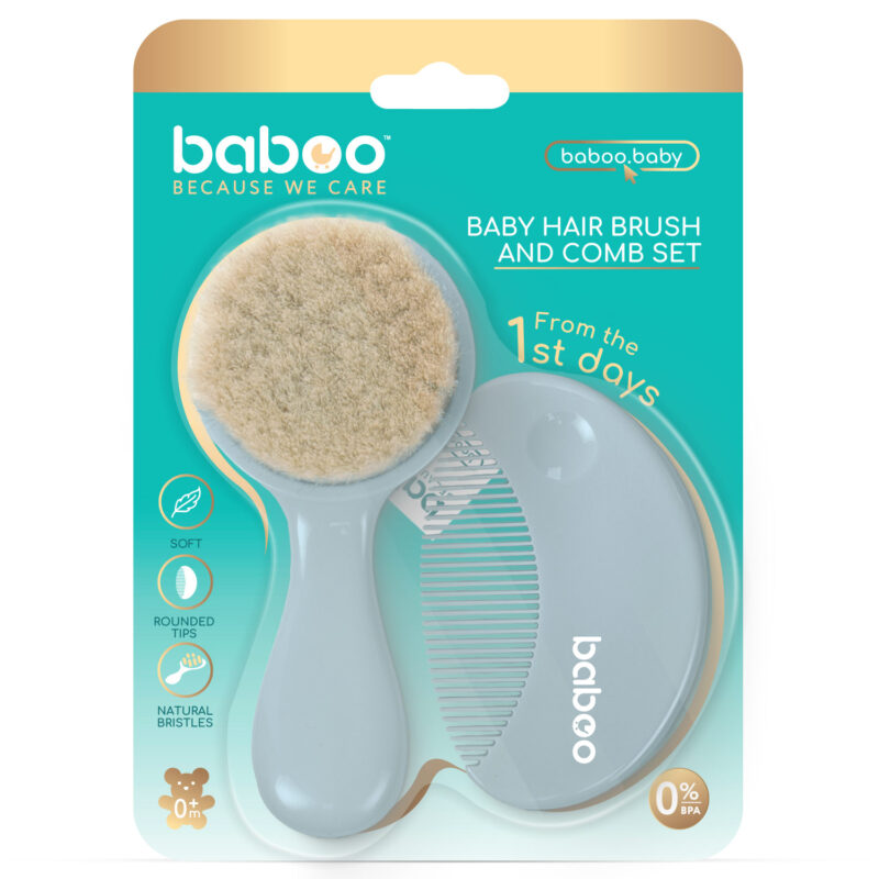Set perie și pieptene Baboo Albastru pentru bebeluși