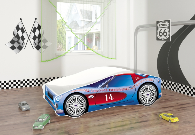 Pat Tineret Race Car MyKids, 160x80 cm, Albastru