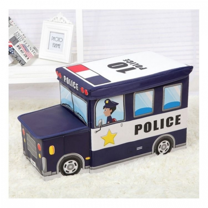 Cos Jucării Politie Ecotoys, 2 în 1 Depozitare și Puf