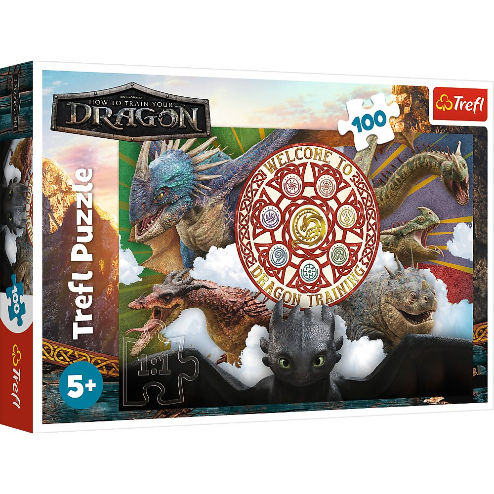 Puzzle Trefl 100 piese Dragoni în Acțiune