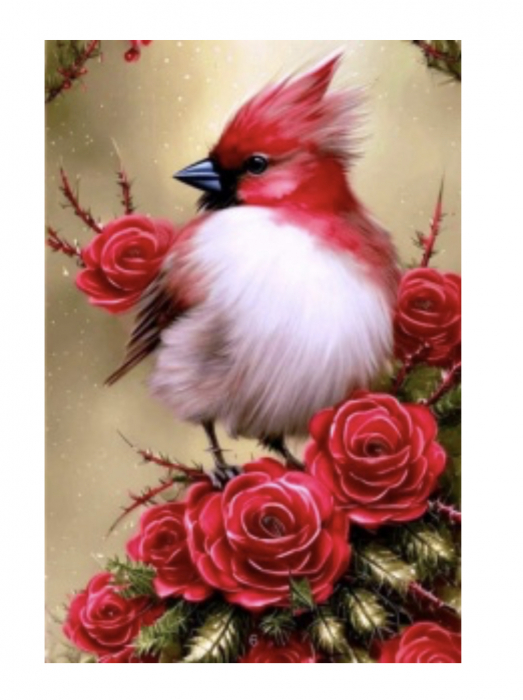 Tablou Diamante Pasarea Cardinal + Rama Lemn