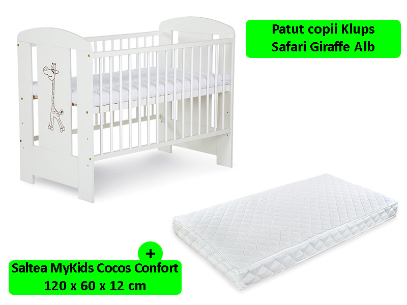 Patut Klups Safari Giraffe Alb cu Saltea 12