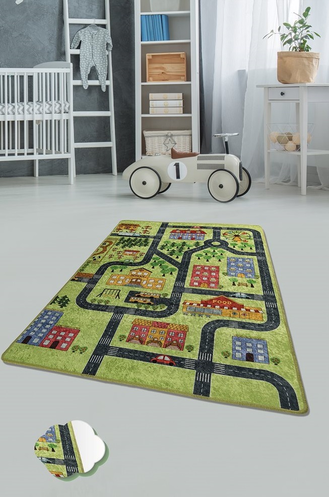 Covor Antiderapant Copii Town Green 150x200 Chilai - imagine 3