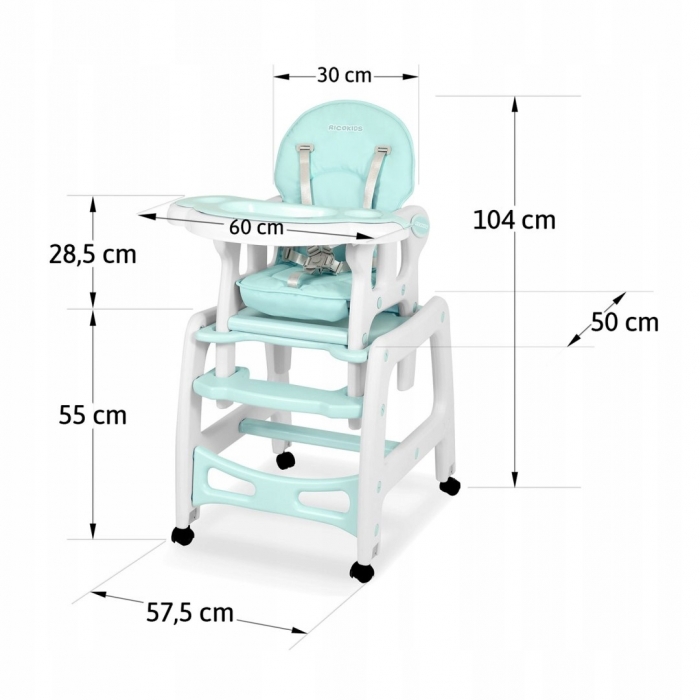 Scaun de masa 5 in 1 Ricokids Sinco Turcoaz - imagine 4