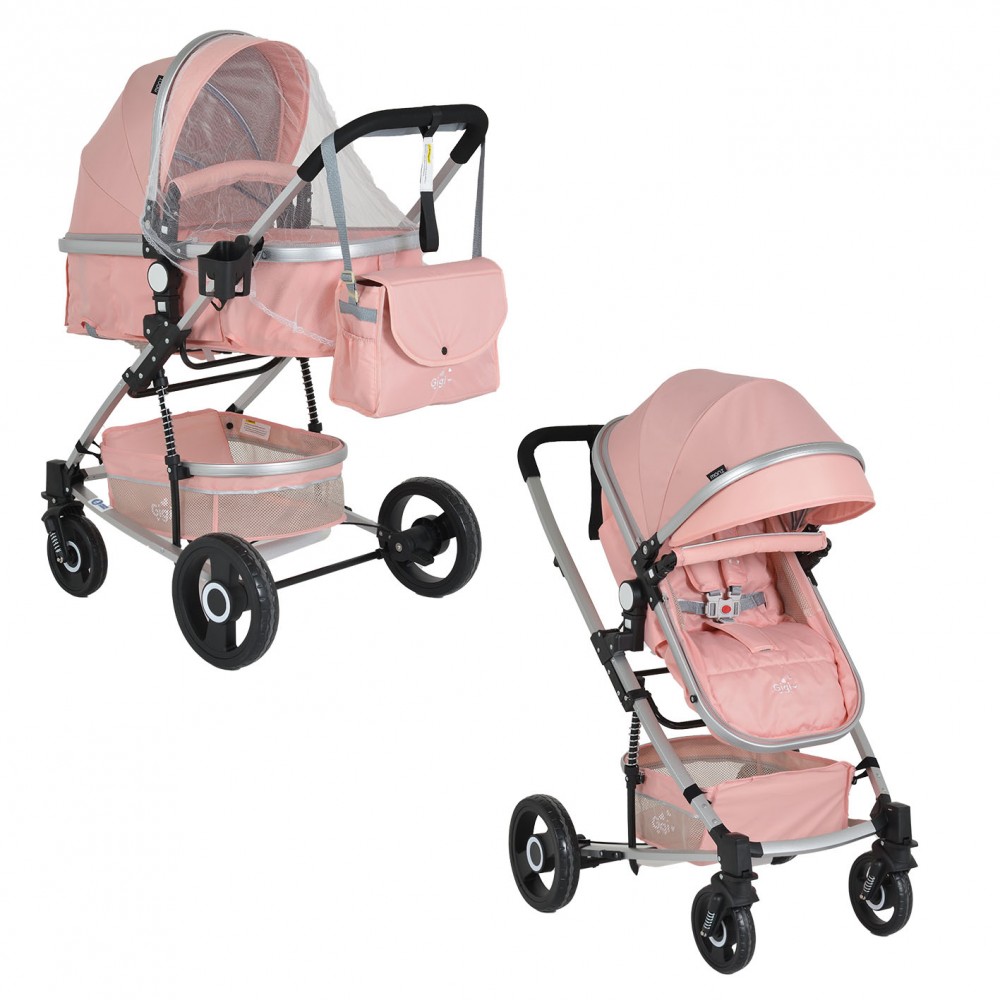 Carucior 2 in 1 Moni Gigi Pink, Transformabil 0-15kg - imagine 3