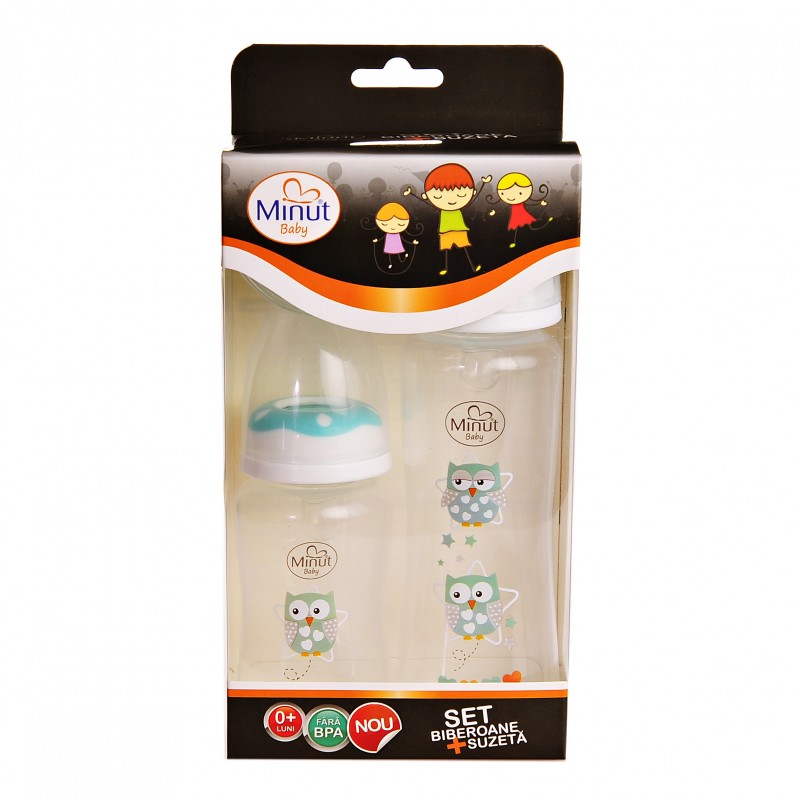 Set Hranire Minut Baby 2 Biberoane + Suzeta - imagine 2