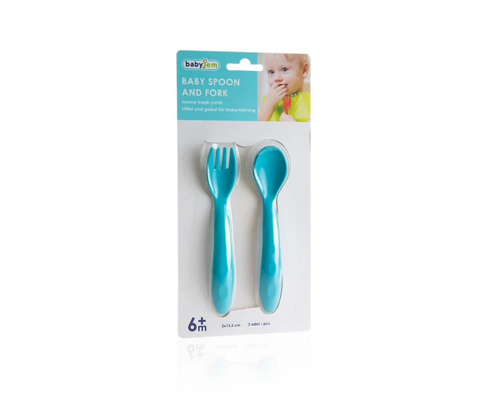 Set linguriță și furculiță BabyJem albastru