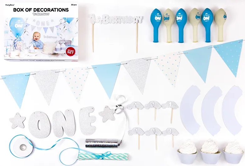 Set Decoratiuni First Birthday Ikonka, 33 Elemente - imagine 2