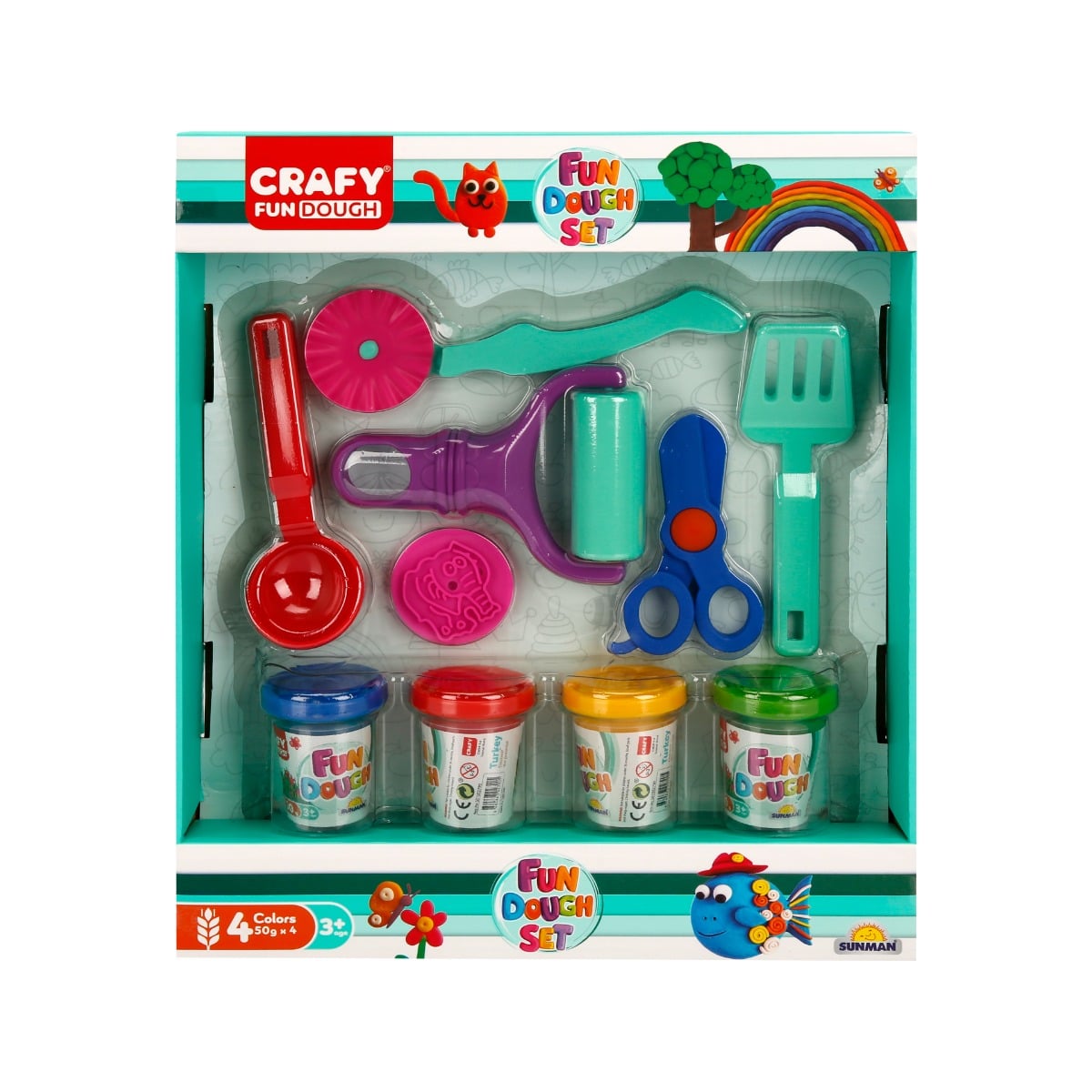 Set Plastilină Crafy 200g, 4 Culori + Accesorii