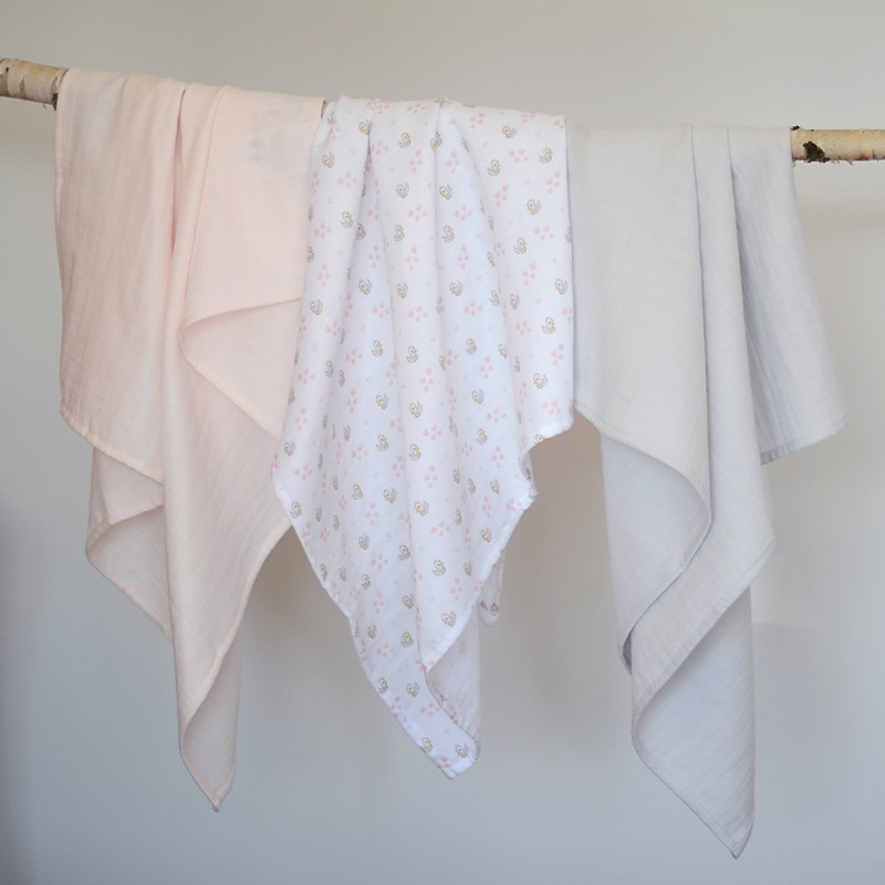 Set 3 Museline Beaba Bumbac Organic Swan Pink - imagine 2