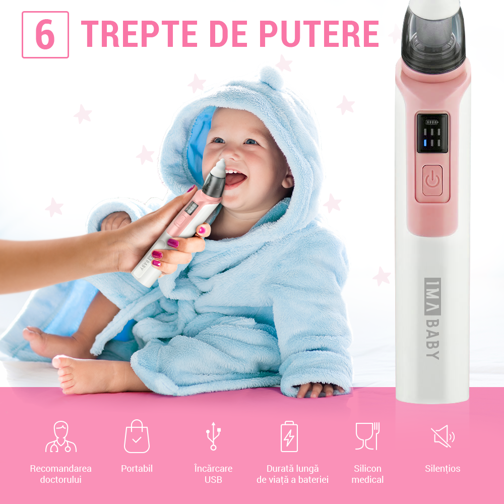 Aspirator Nazal Ima Baby, Silentios, 2 Capete, Roz