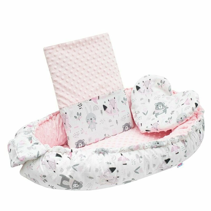 Set 3 piese New Baby Luxury Baby Nest Minky Bears Pink