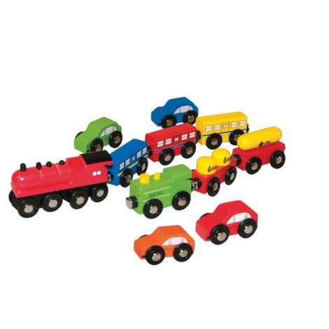 Set Masini si Trenuri Lemn Woodyland (11 piese)