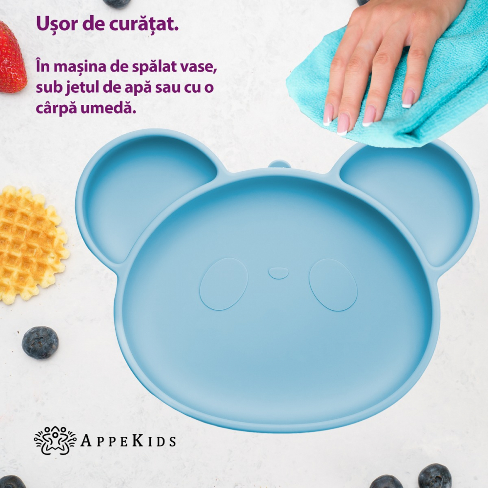 Farfurie Silicon Panda AppeKids Aqua