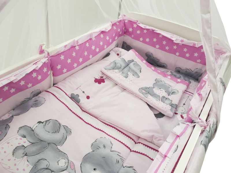 Set Lenjerie Patut MyKids Teddy Hug Roz 5 Piese
