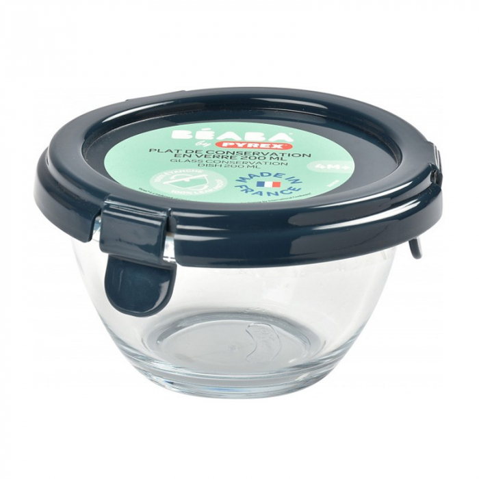 Recipient Ermetic Beaba Pyrex Dark Blue, 200ml