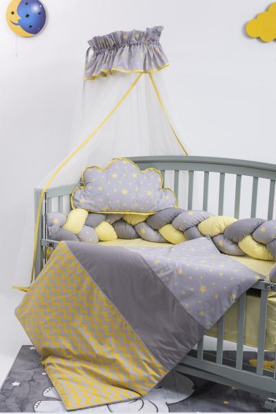 Lenjerie 8 piese Mykids Baldachin Gri-Galben - imagine 6