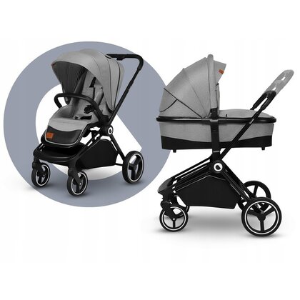 Carucior Lionelo Mika 2 in 1 Gri Aluminiu Ușor - imagine 4