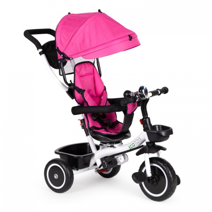 Tricicleta Ecotoys Roz, Scaun Reversibil, Siguranță - imagine 8