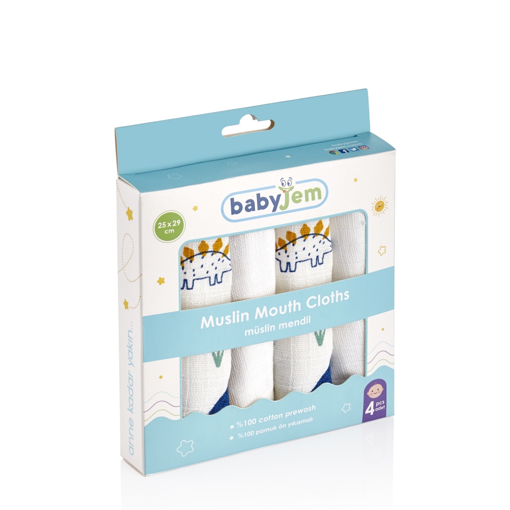 Set 4 Prosoape Muselina BabyJem Dino 25x29cm